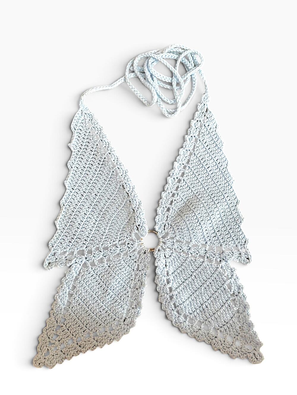Handmade Crochet Halter Top Silver Gray O-Ring Boho Y2K Festival
